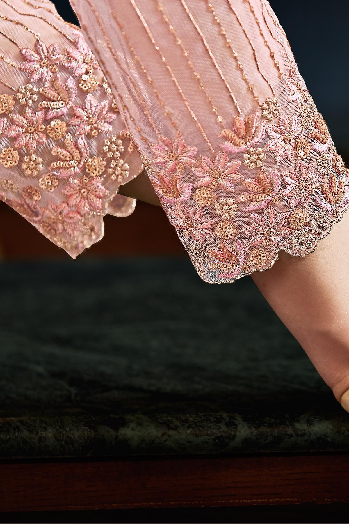 Pastel Pink Embroidered Designer Anarkali Suit