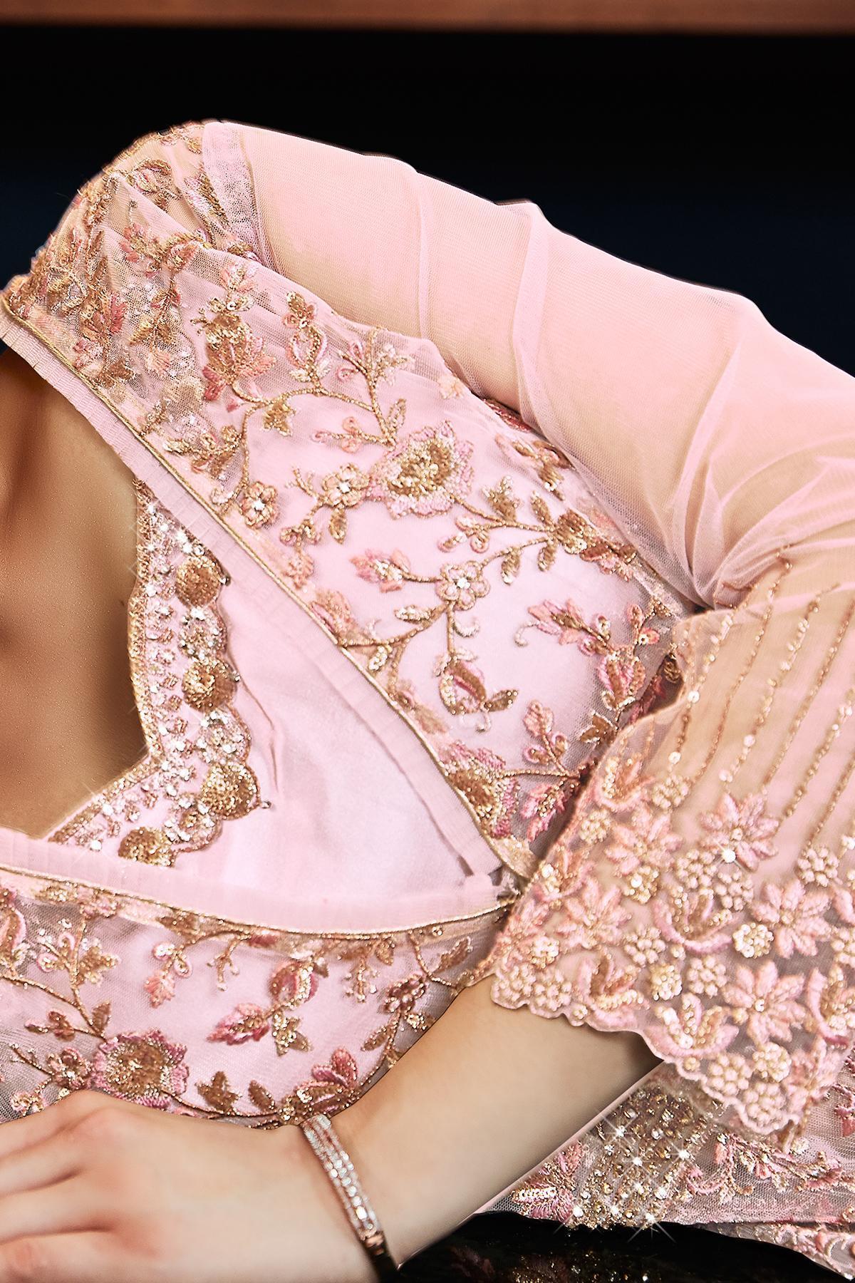 Pastel Pink Embroidered Designer Anarkali Suit