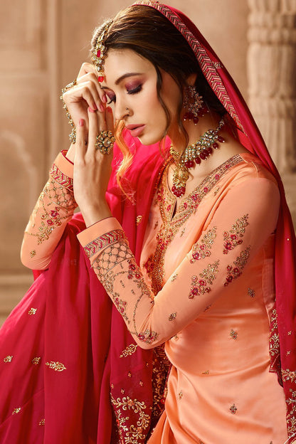 Peach and Hot Pink Georgette Palazzo Suit