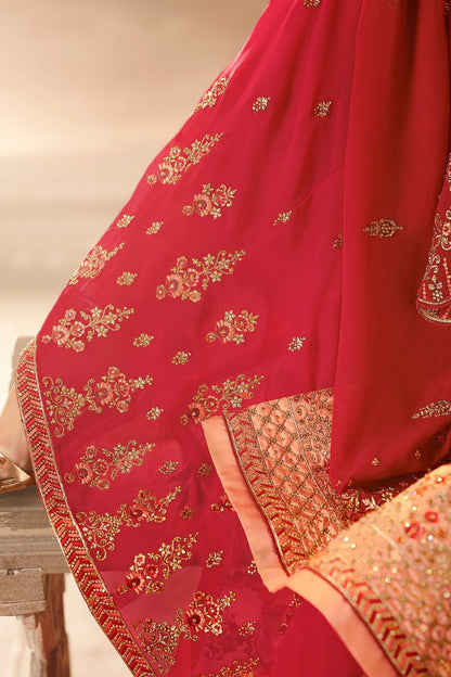 Peach and Hot Pink Georgette Palazzo Suit