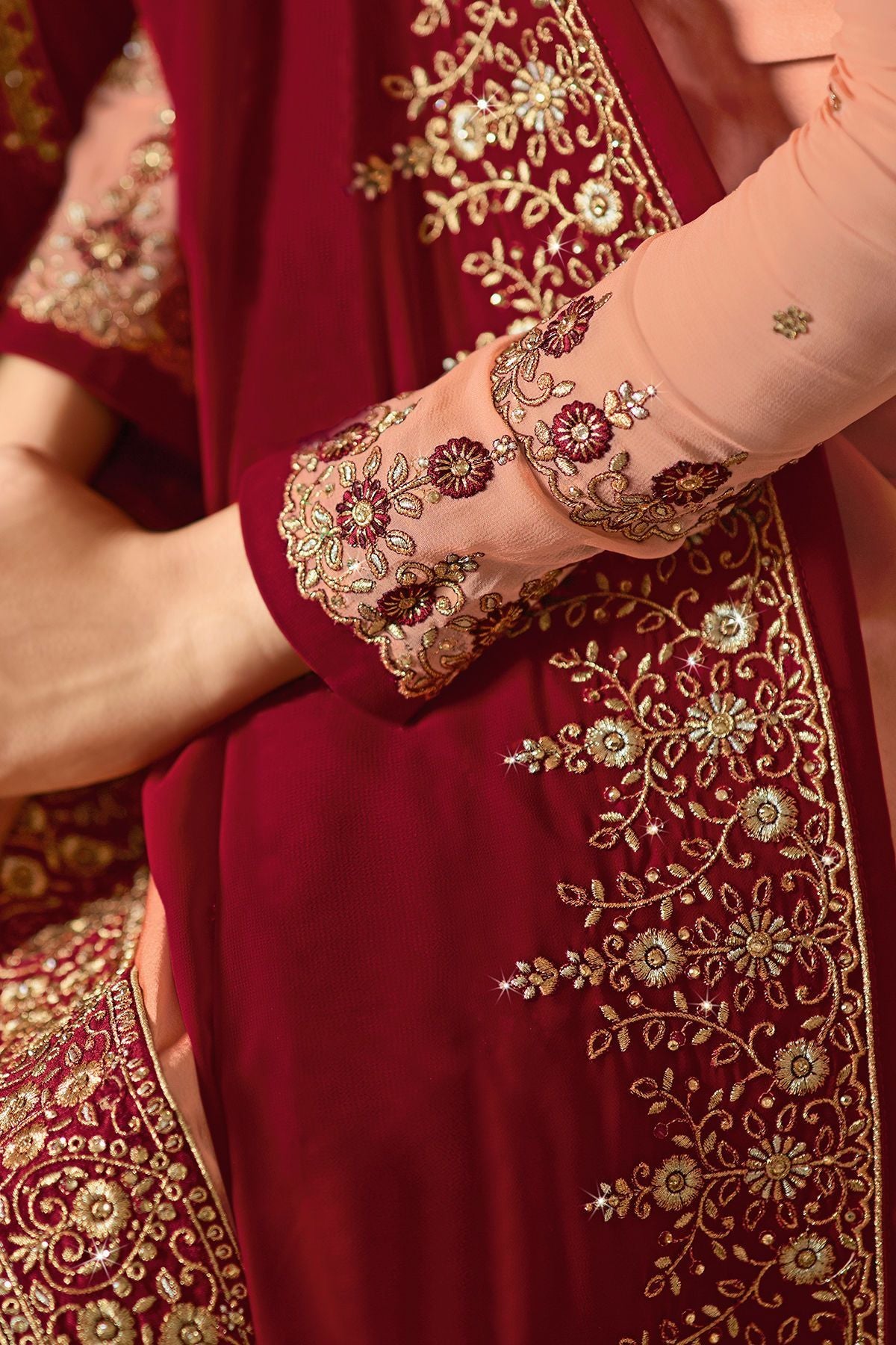 Peach and Magenta Embroidered Sharara Suit