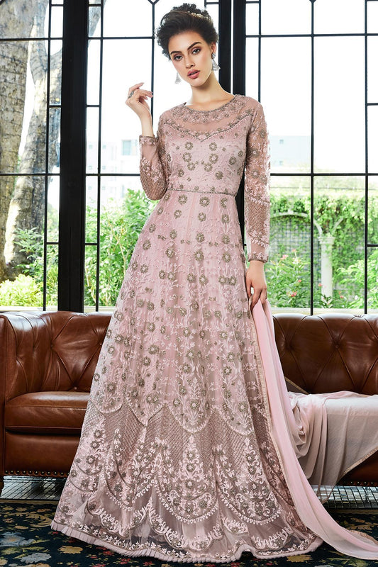 Peach and Pink Designer Anarkali Suit