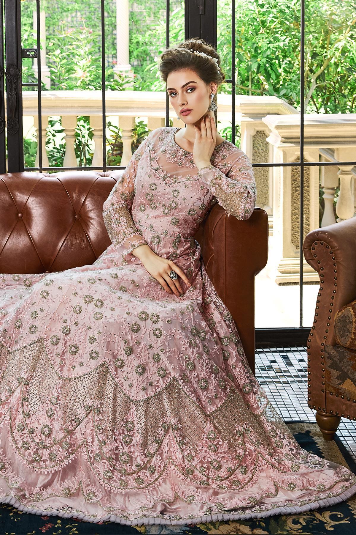 Peach and Pink Designer Anarkali Suit