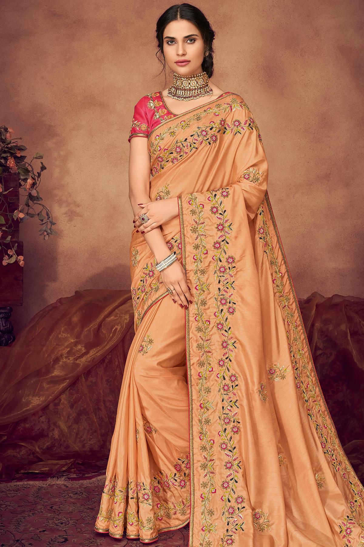 Peach And Pink Designer Fancy Fabric Saree