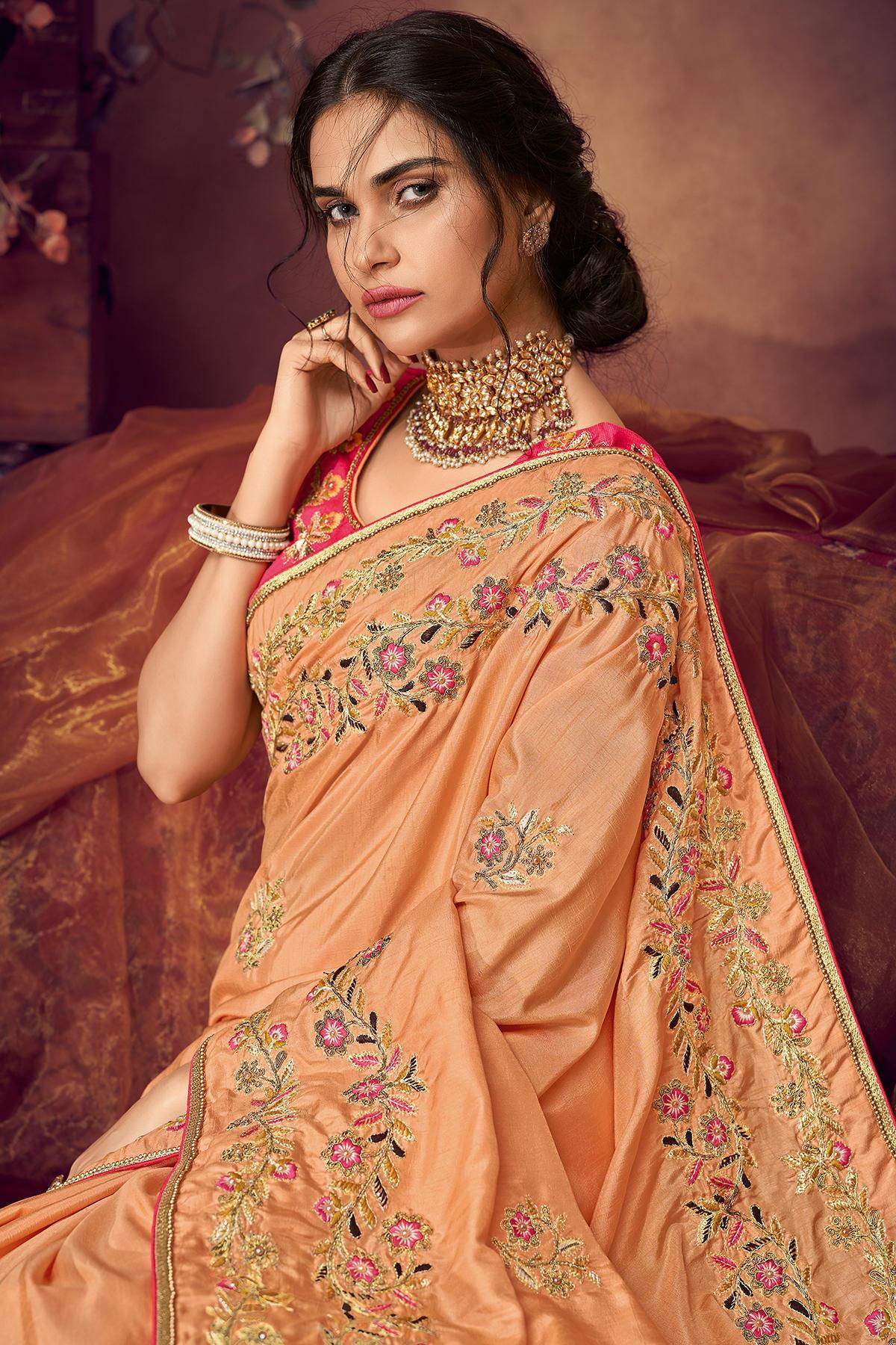 Peach And Pink Designer Fancy Fabric Saree