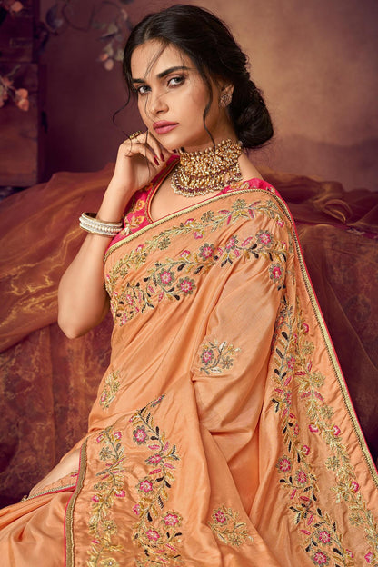 Peach And Pink Designer Fancy Fabric Saree