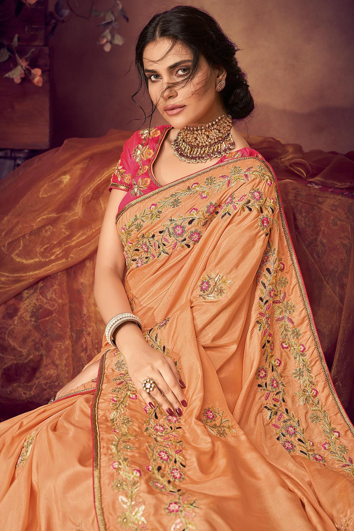 Peach And Pink Designer Fancy Fabric Saree