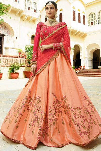 Peach and Pink Designer Silk Lehenga Choli
