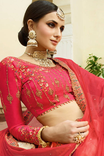 Peach and Pink Designer Silk Lehenga Choli
