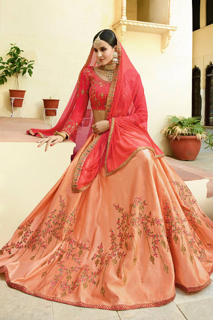 Peach and Pink Designer Silk Lehenga Choli