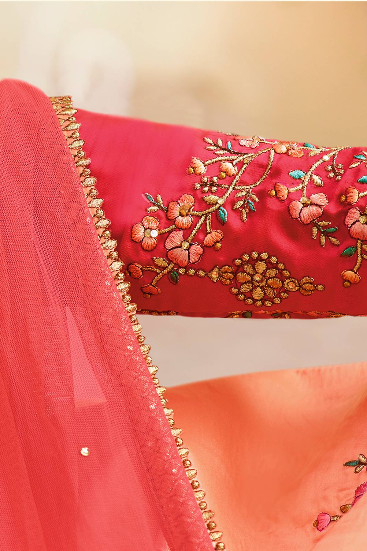 Peach and Pink Designer Silk Lehenga Choli