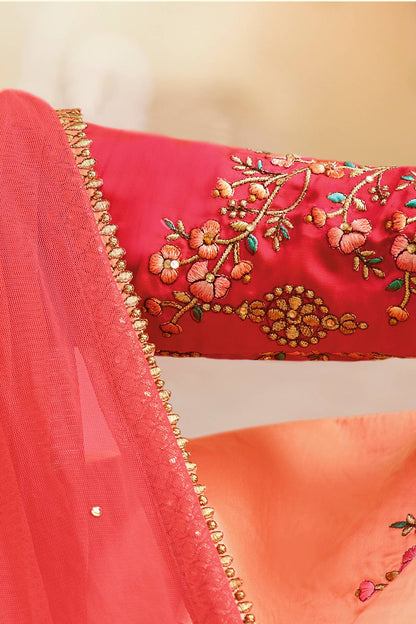 Peach and Pink Designer Silk Lehenga Choli