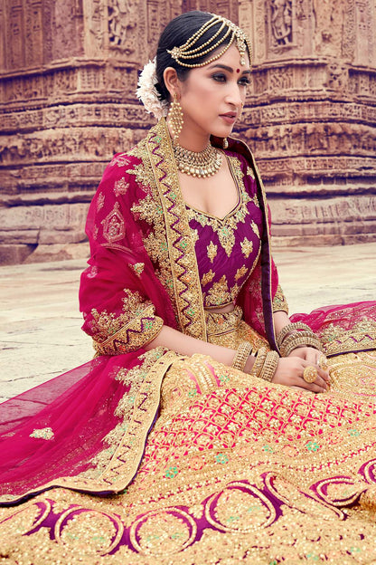 Peach And Wine Naylon Satin Bridal Lehenga Choli