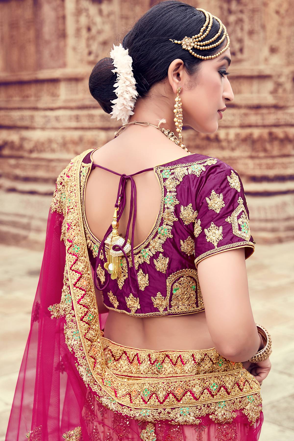 Peach And Wine Naylon Satin Bridal Lehenga Choli