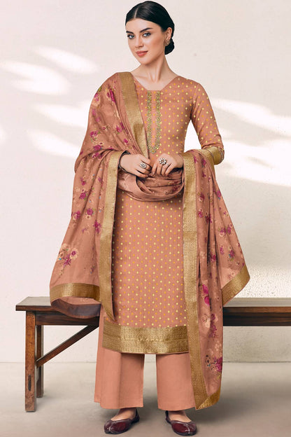 Peach Casual Printed Straight Suit