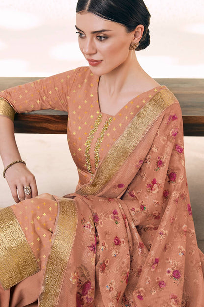 Peach Casual Printed Straight Suit