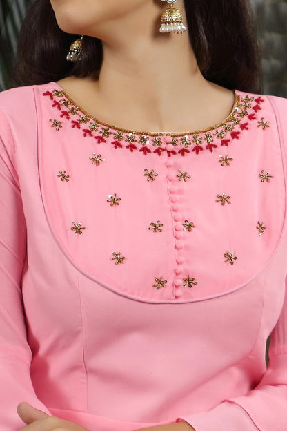 Peach Cotton Embroidered Designer Gown