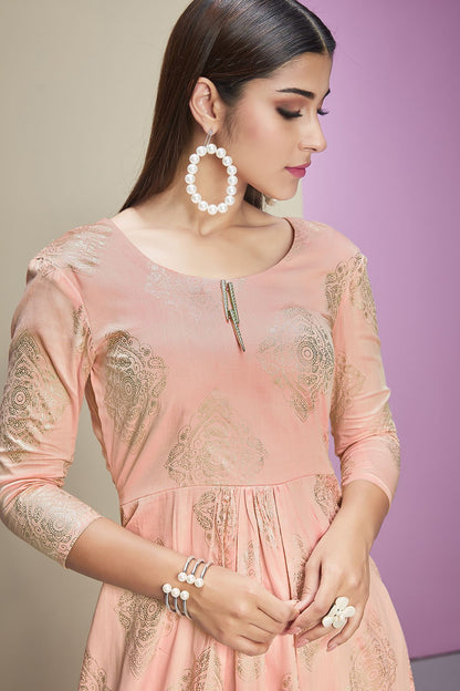 Peach Designer Cotton Kurti With Palazzo