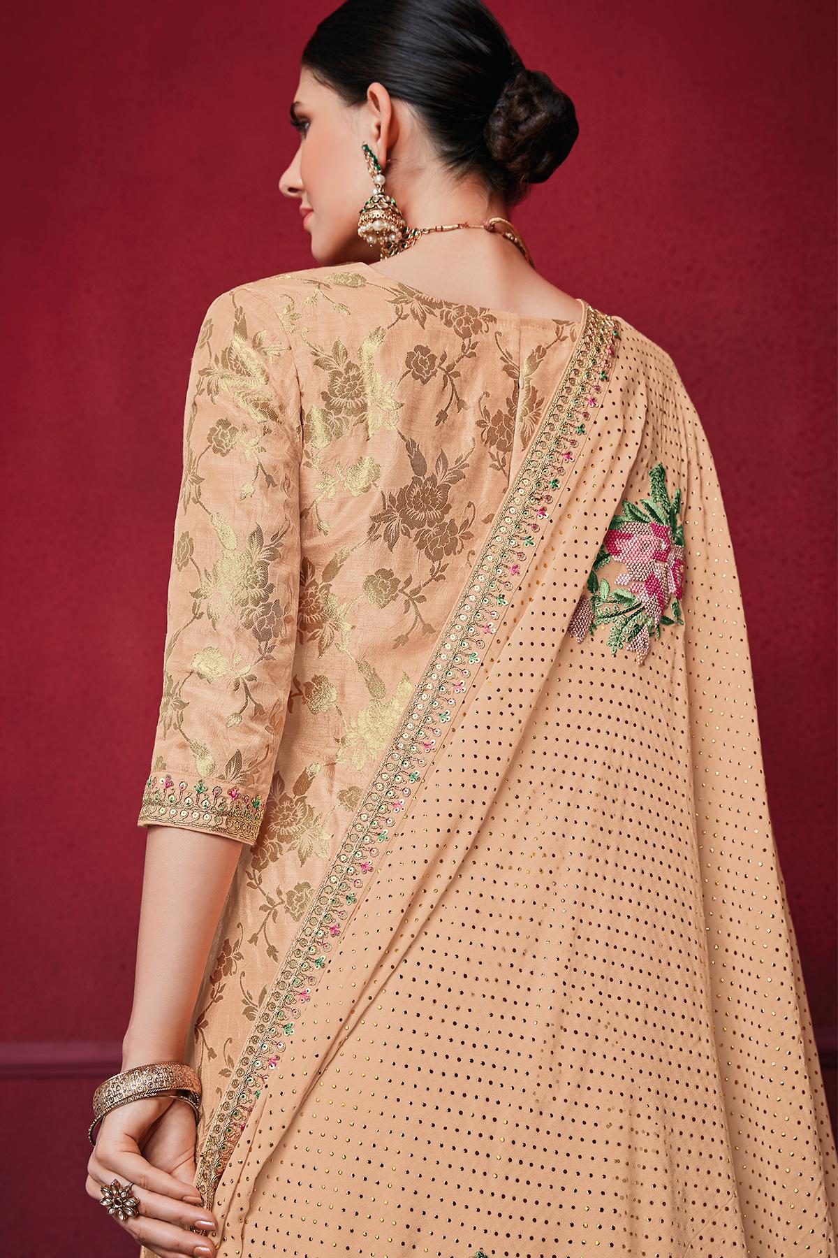 Peach Designer Dola Silk Palazzo Suit