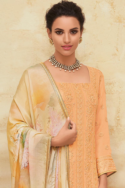 Peach Designer Georgette Palazzo Suit