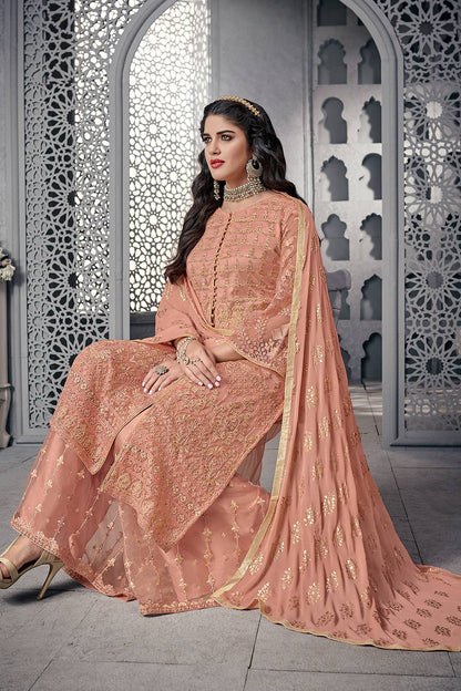 Peach Designer Palazzo Style Suit
