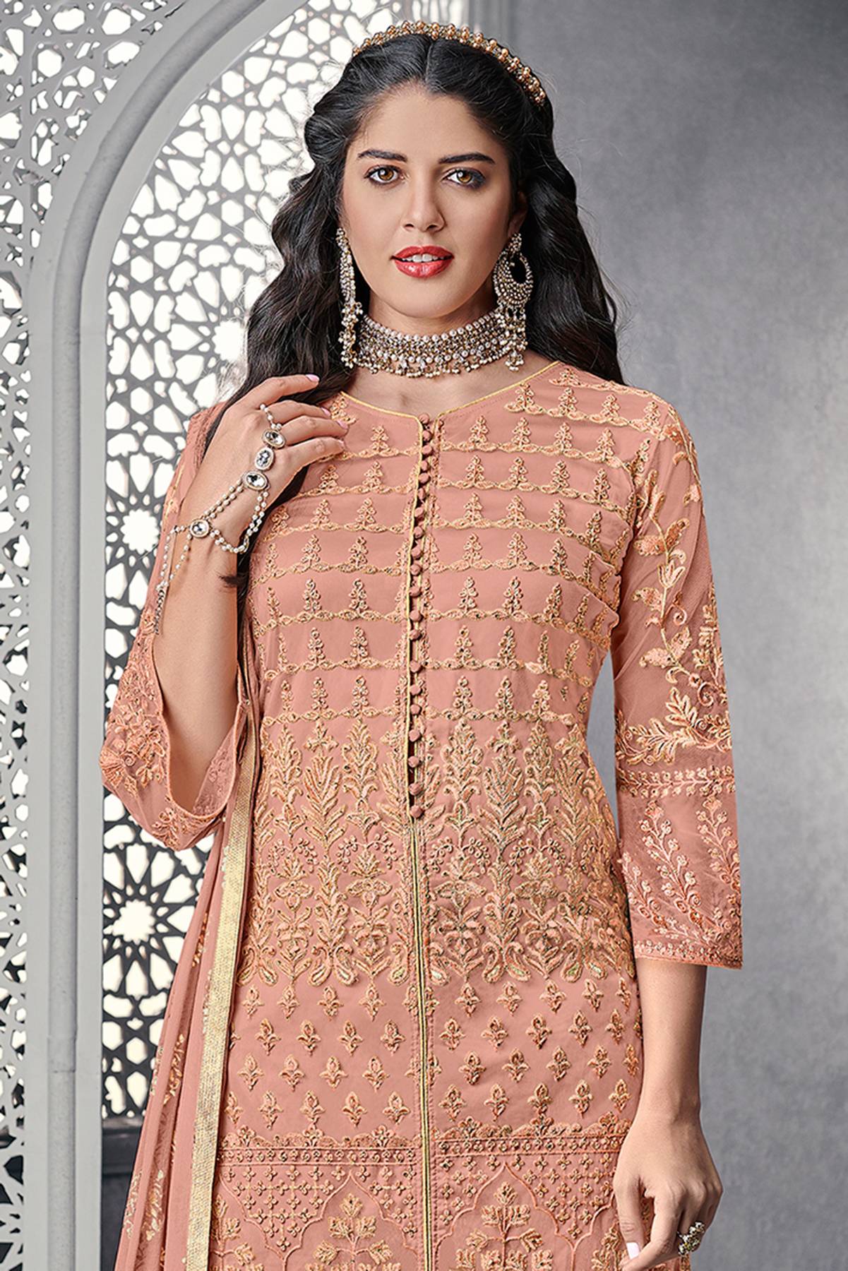 Peach Designer Palazzo Style Suit