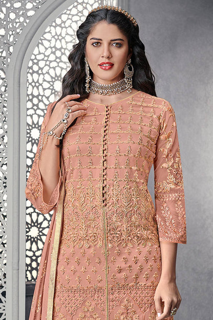 Peach Designer Palazzo Style Suit