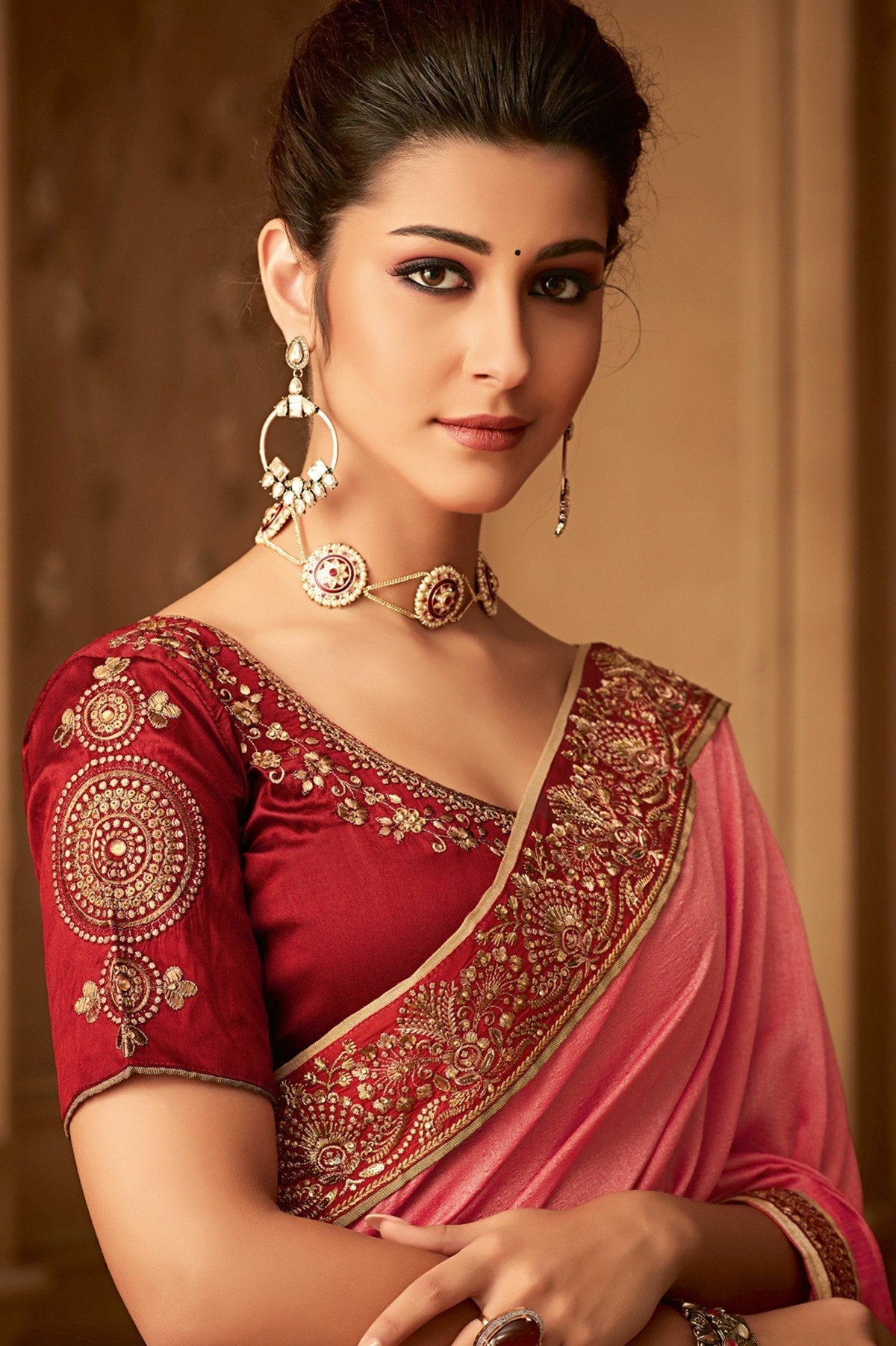 Peach Designer Party Wear Silk Sari