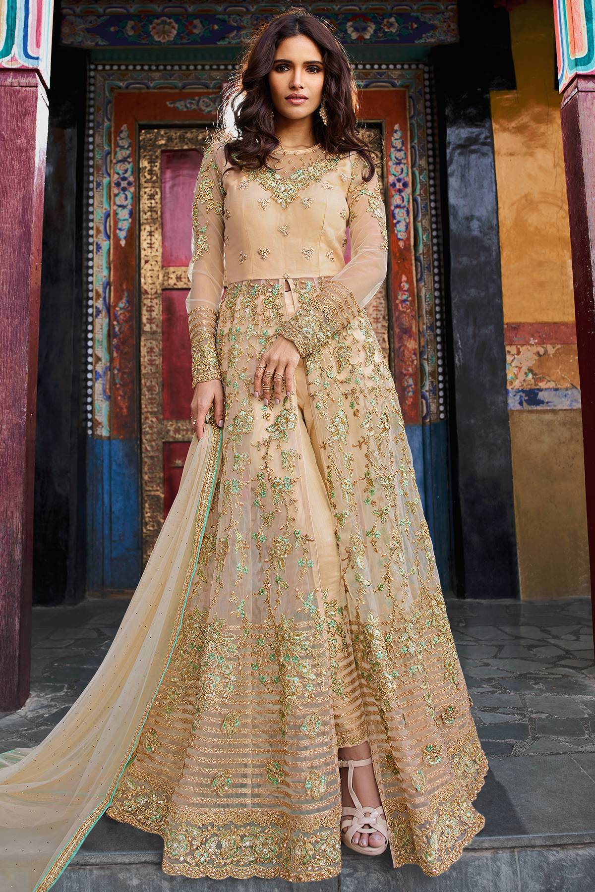 Peach Designer Partywear Anarkali Suit