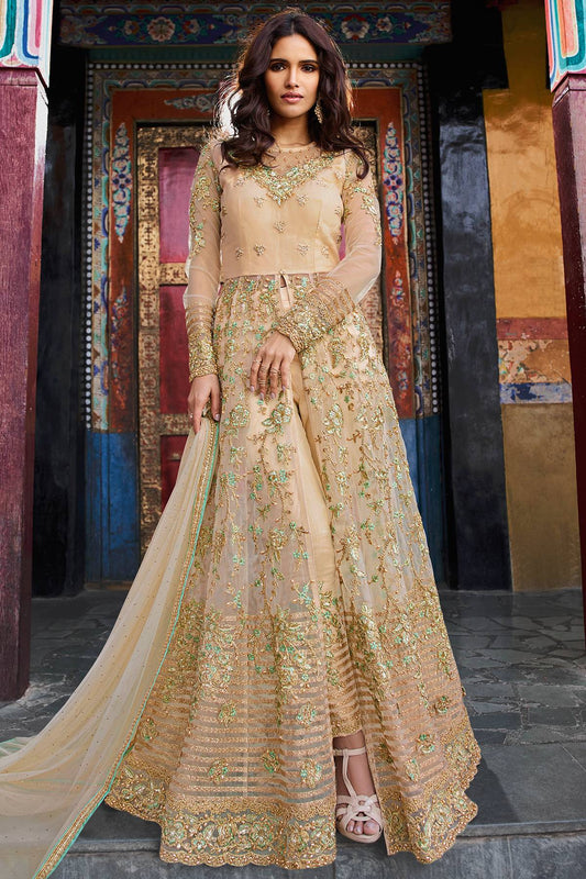 Peach Designer Partywear Anarkali Suit