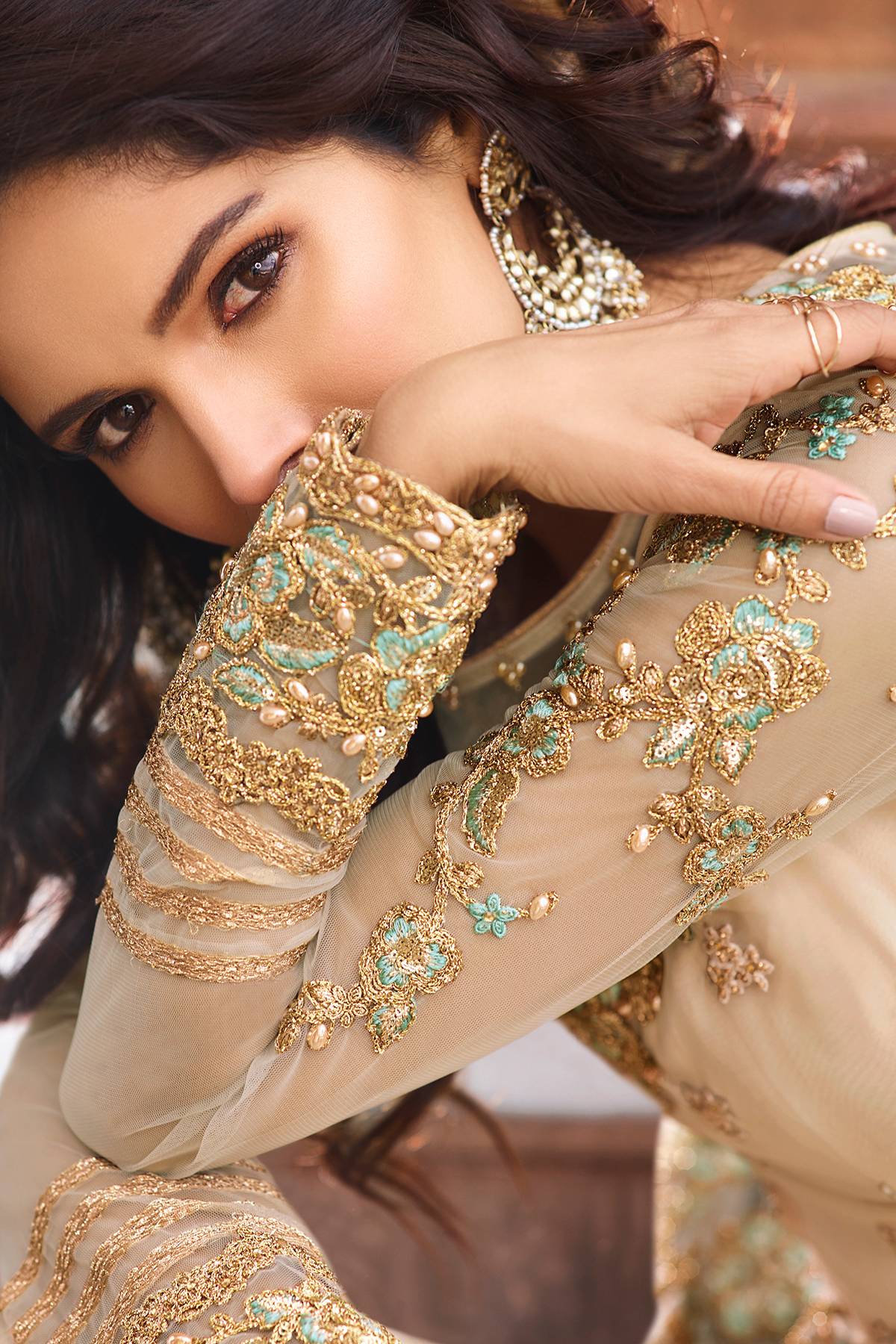 Peach Designer Partywear Anarkali Suit