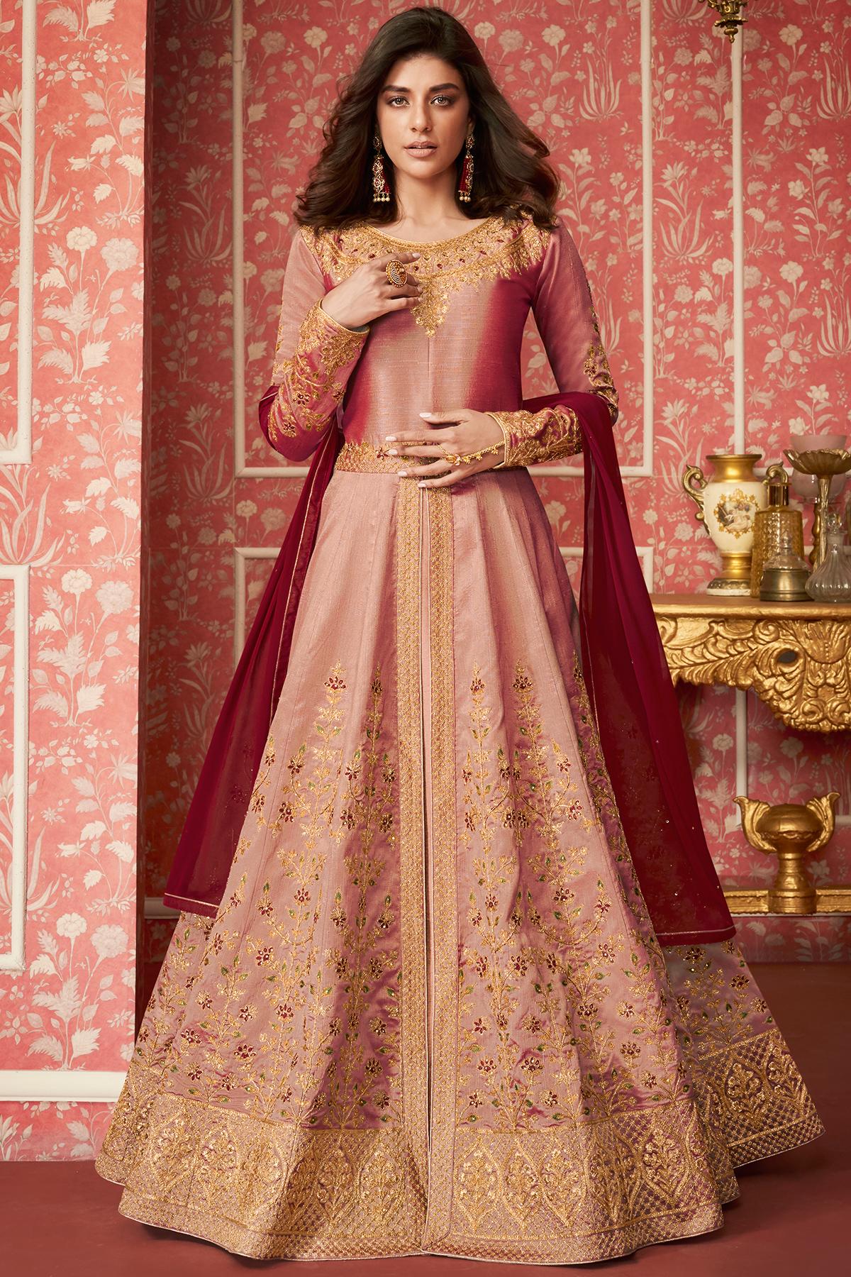 Peach Designer Slit Cut Anarkali Suit