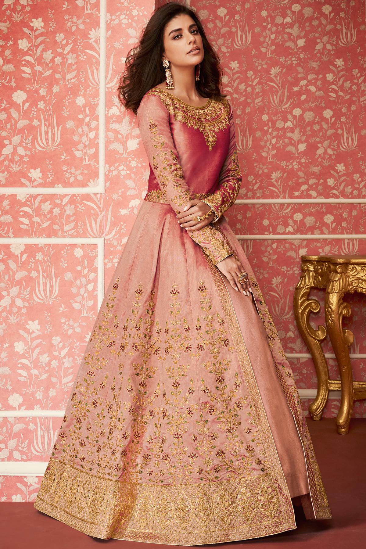 Peach Designer Slit Cut Anarkali Suit