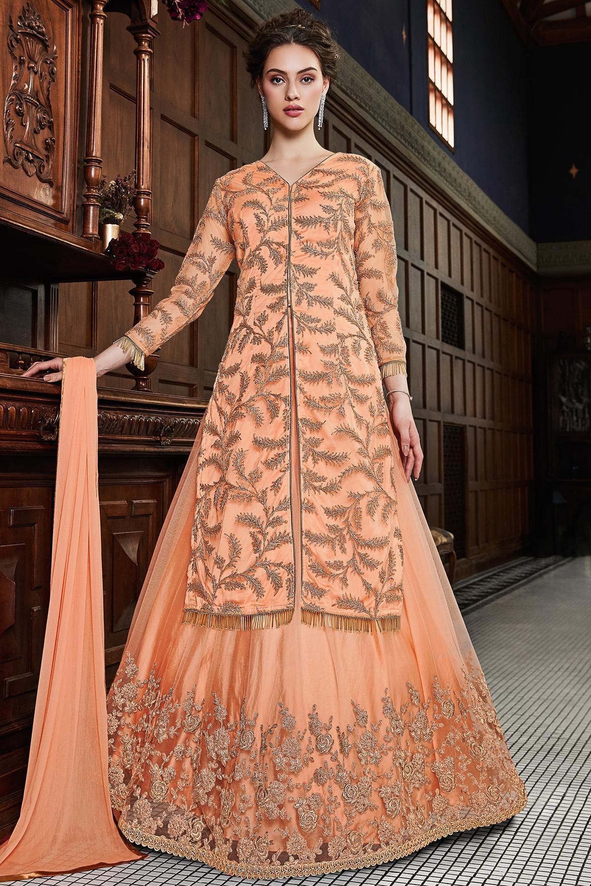 Peach Embroidered Designer Anarkali Suit