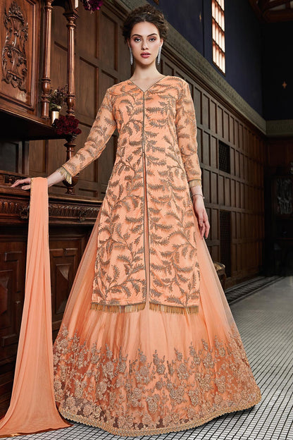 Peach Embroidered Designer Anarkali Suit