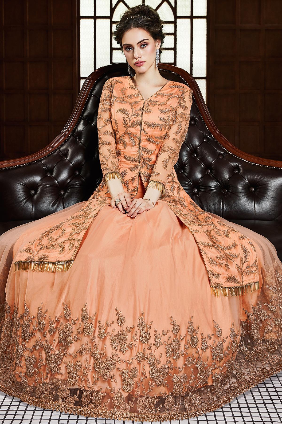 Peach Embroidered Designer Anarkali Suit