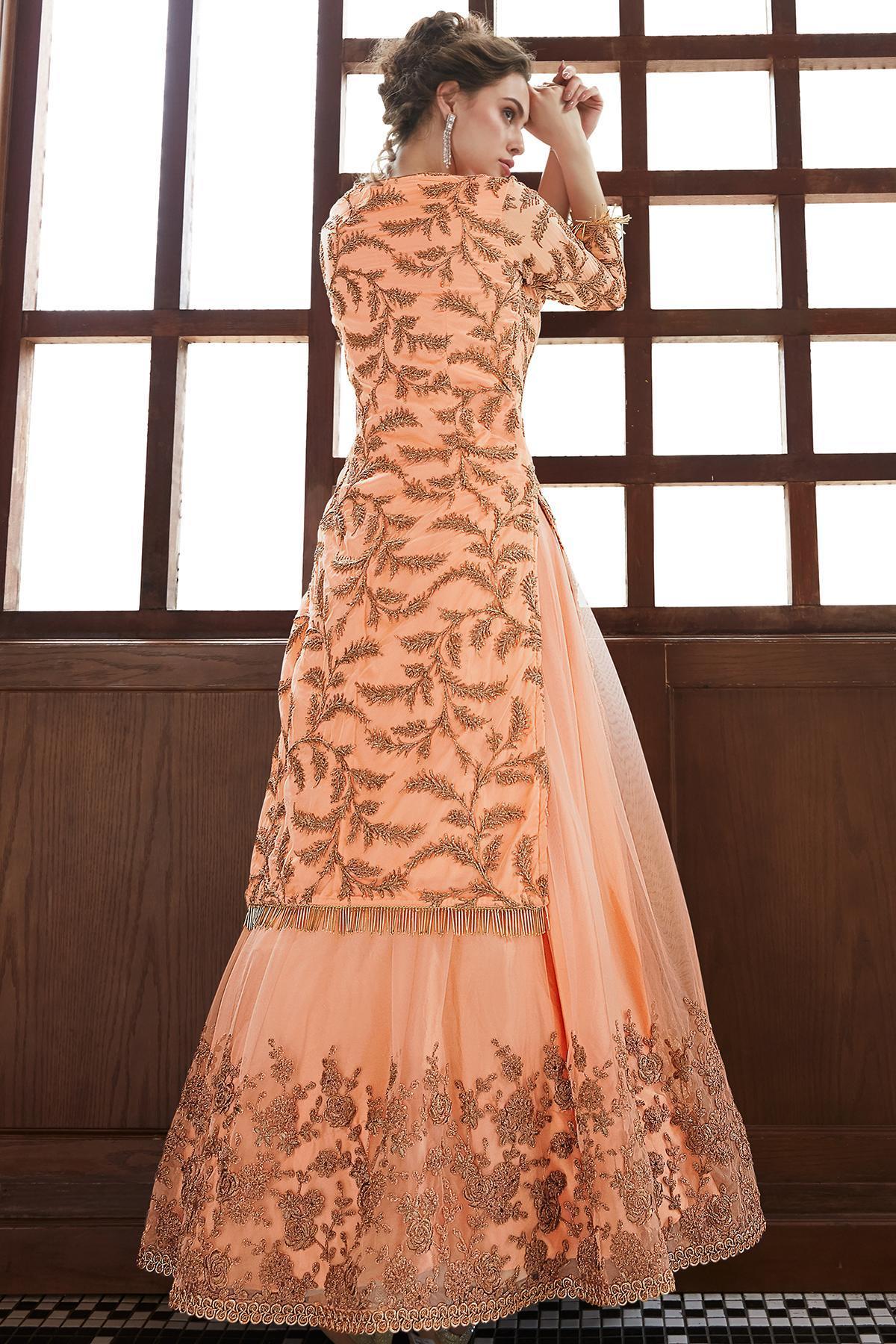 Peach Embroidered Designer Anarkali Suit