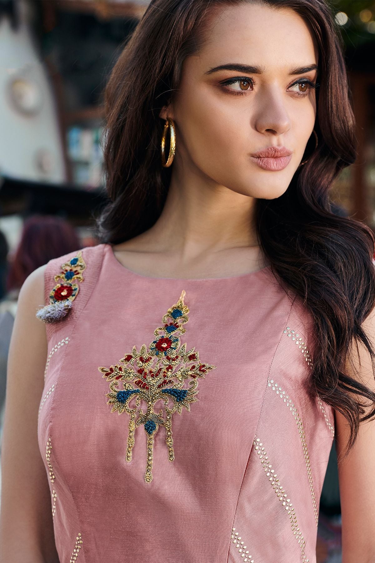 Peach Embroidered Designer Silk Gown