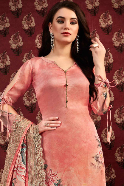 Peach Printed Casual Straight Cut Suit