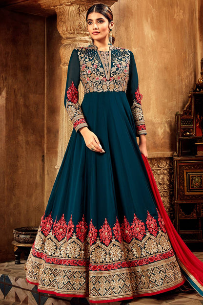 Peacock Blue Designer Anarkali Suit
