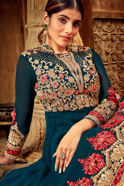 Peacock Blue Designer Anarkali Suit