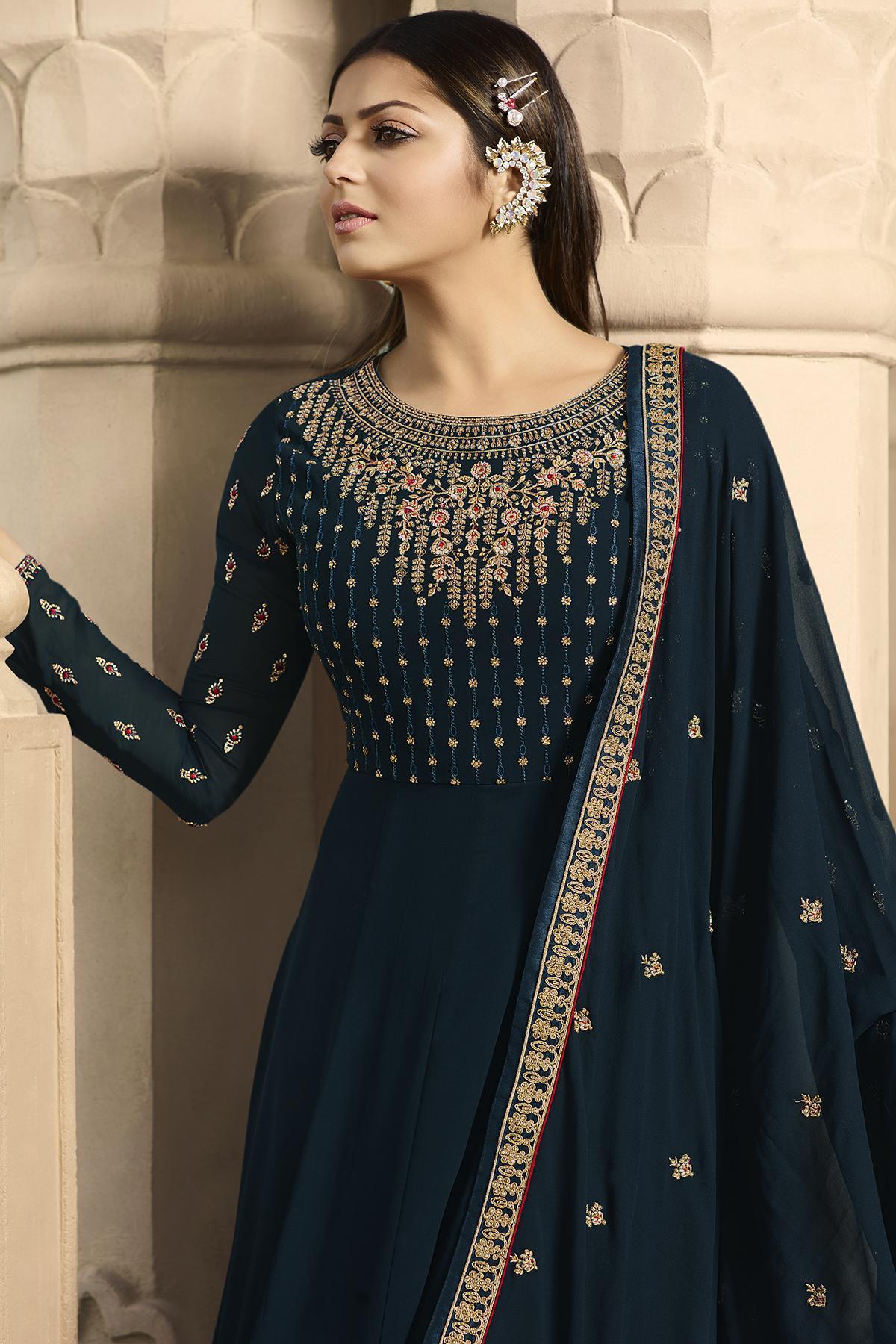 Peacock Blue Embroidered Designer Anarkali Suit