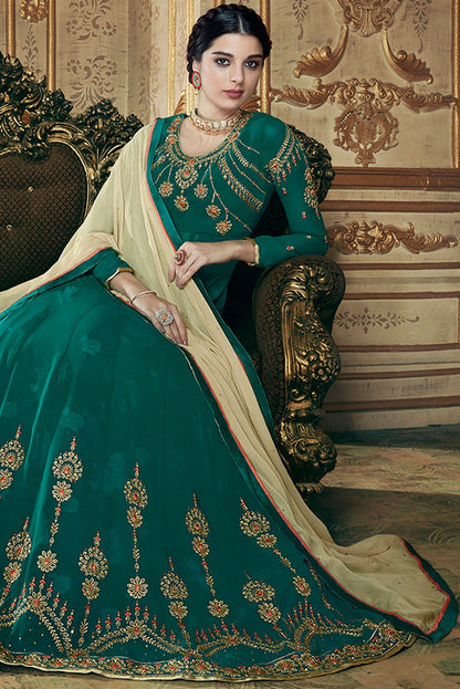 Peacock Blue Georgette Party Wear Anarkali Suit