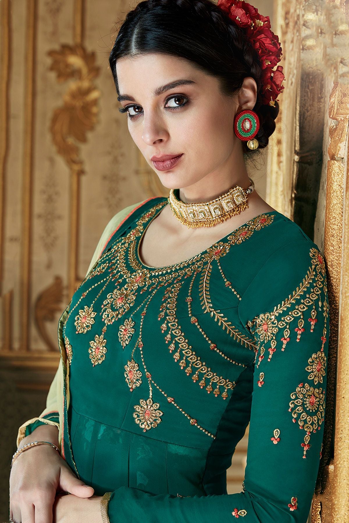 Peacock Blue Georgette Party Wear Anarkali Suit