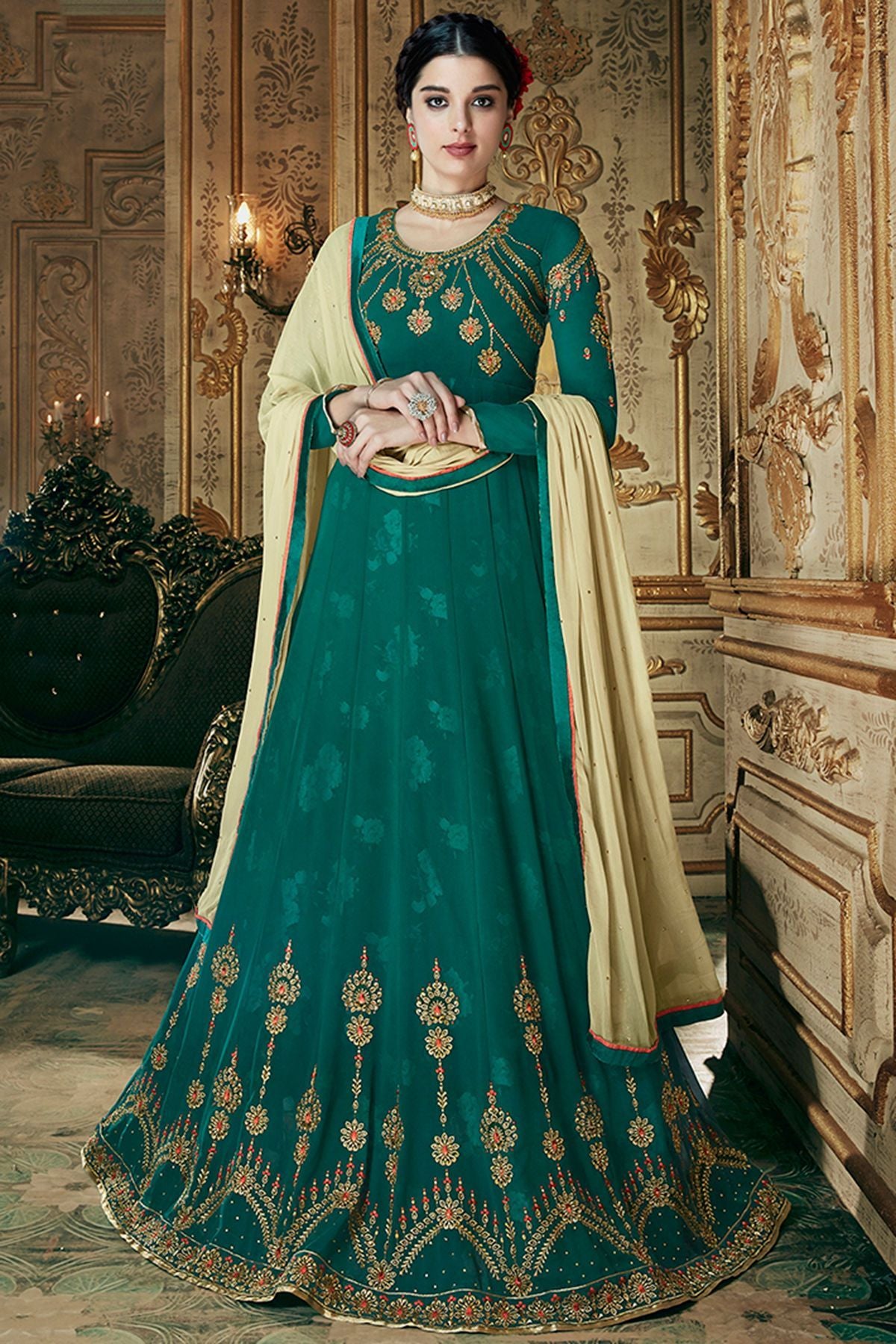 Peacock Blue Georgette Party Wear Anarkali Suit