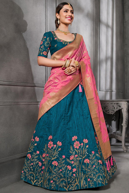 Peacock Blue Silk Lehenga Choli