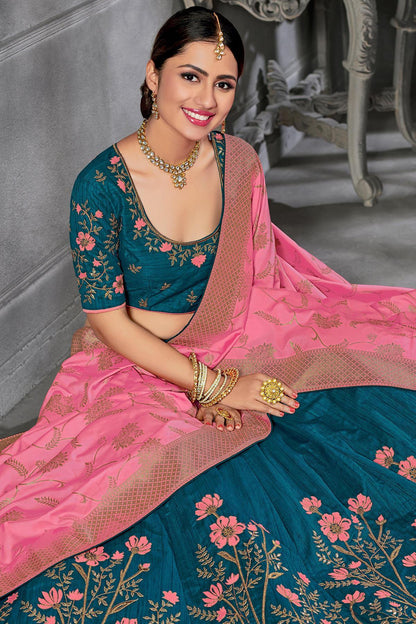 Peacock Blue Silk Lehenga Choli