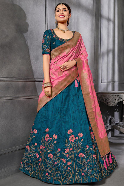 Peacock Blue Silk Lehenga Choli