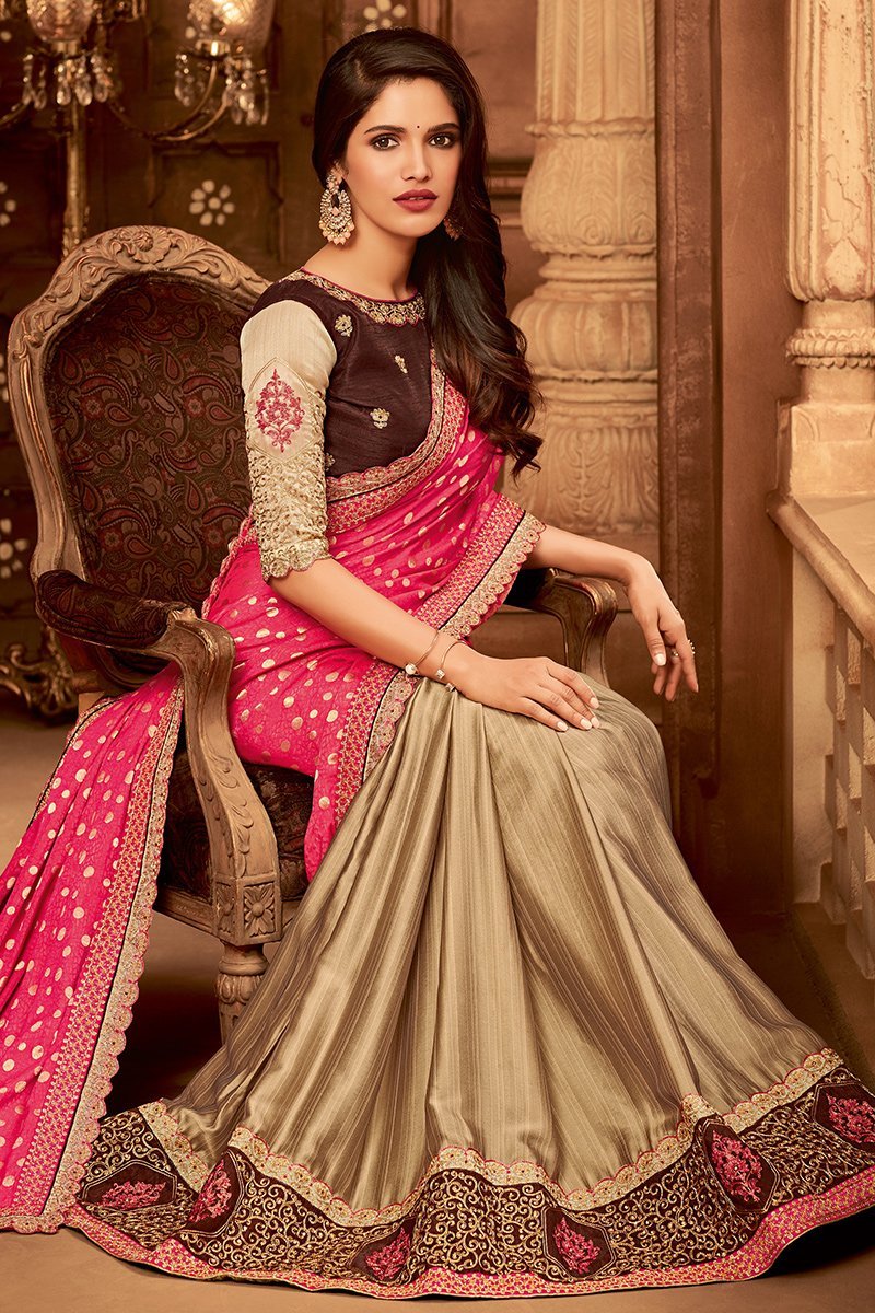 Pink and Gold Two-Toned Embroidered Designer heavy Silk Saree