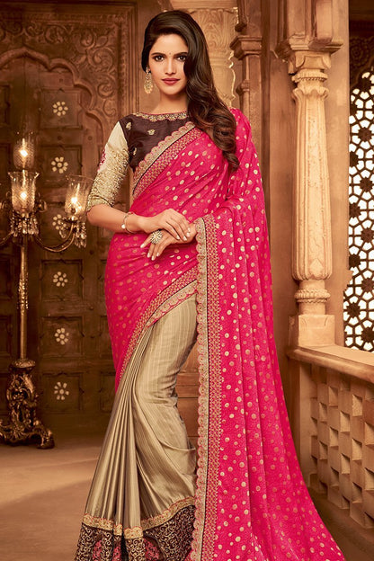 Pink and Gold Two-Toned Embroidered Designer heavy Silk Saree